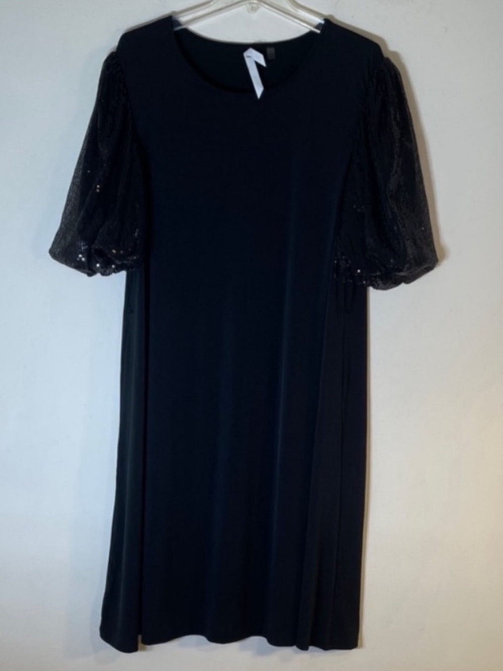 NY Collection Black Shift Dress with Sequined Sleeves. 1X. NWT.